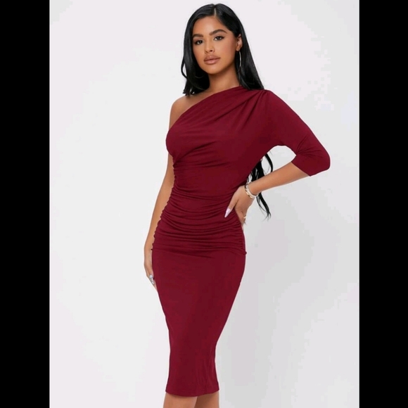 PETITE One Shoulder Ruched Bodycon Dress - Picture 4 of 7